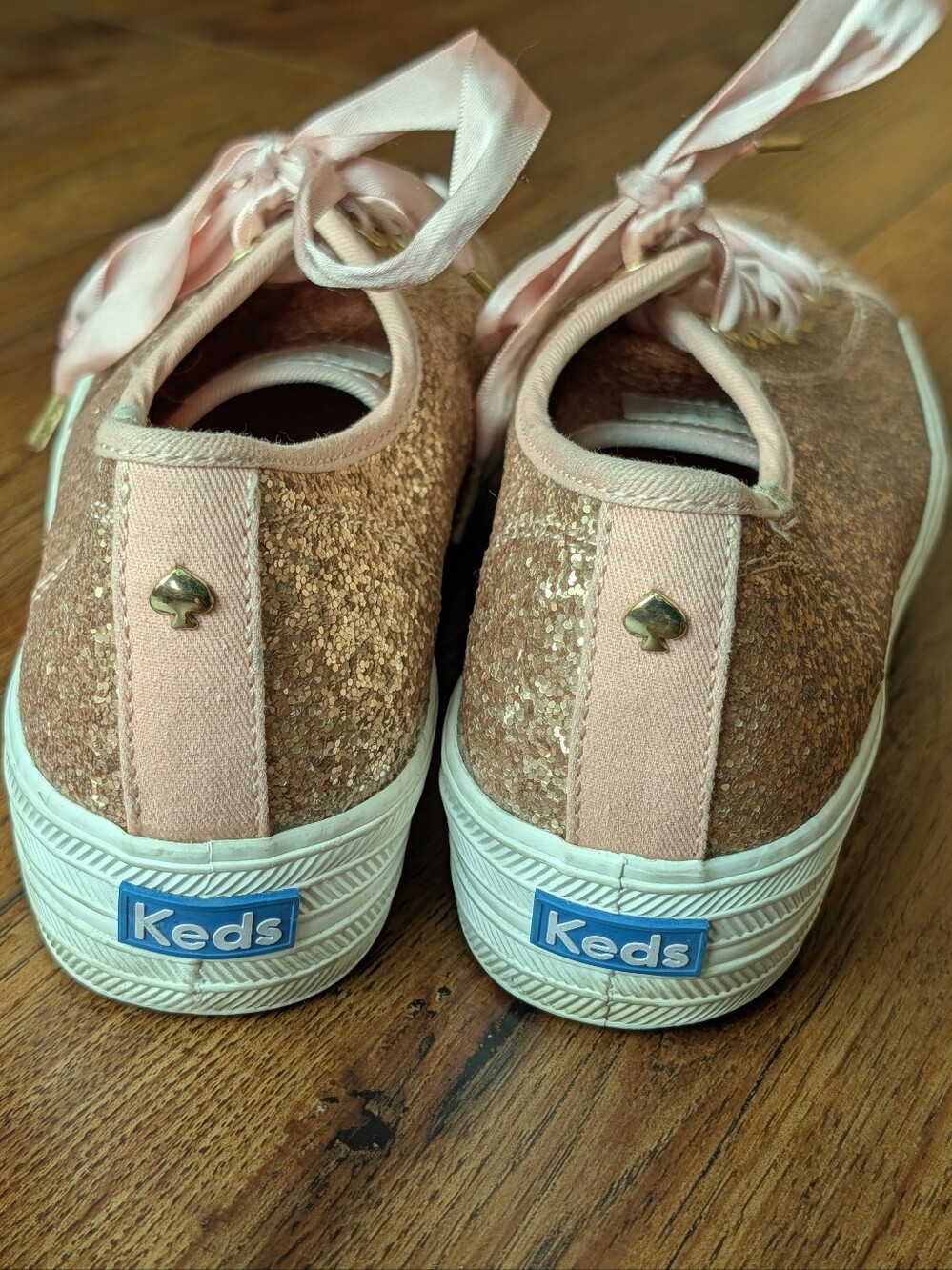 Keds x Kate Spade Rose Gold Glitter Platform Sneakers Satin Laces Size 9 - Picture 6 of 6